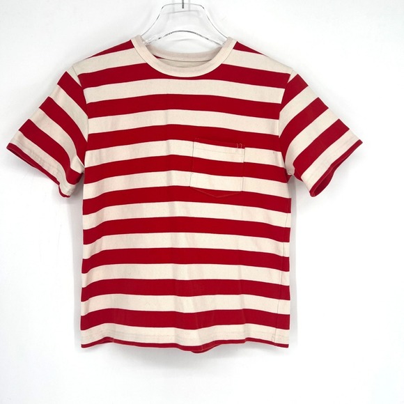 Girls of Dust Tops - Girls of Dust Top Womens XS Red Striped Pocket T Shirt‎ Tee Natural Cotton